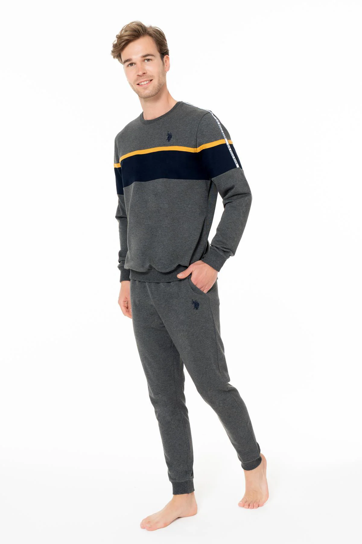 Erkek 2 İplik Kışlık Uzunkol Dar Paça Ev Giyim Pijama Takım