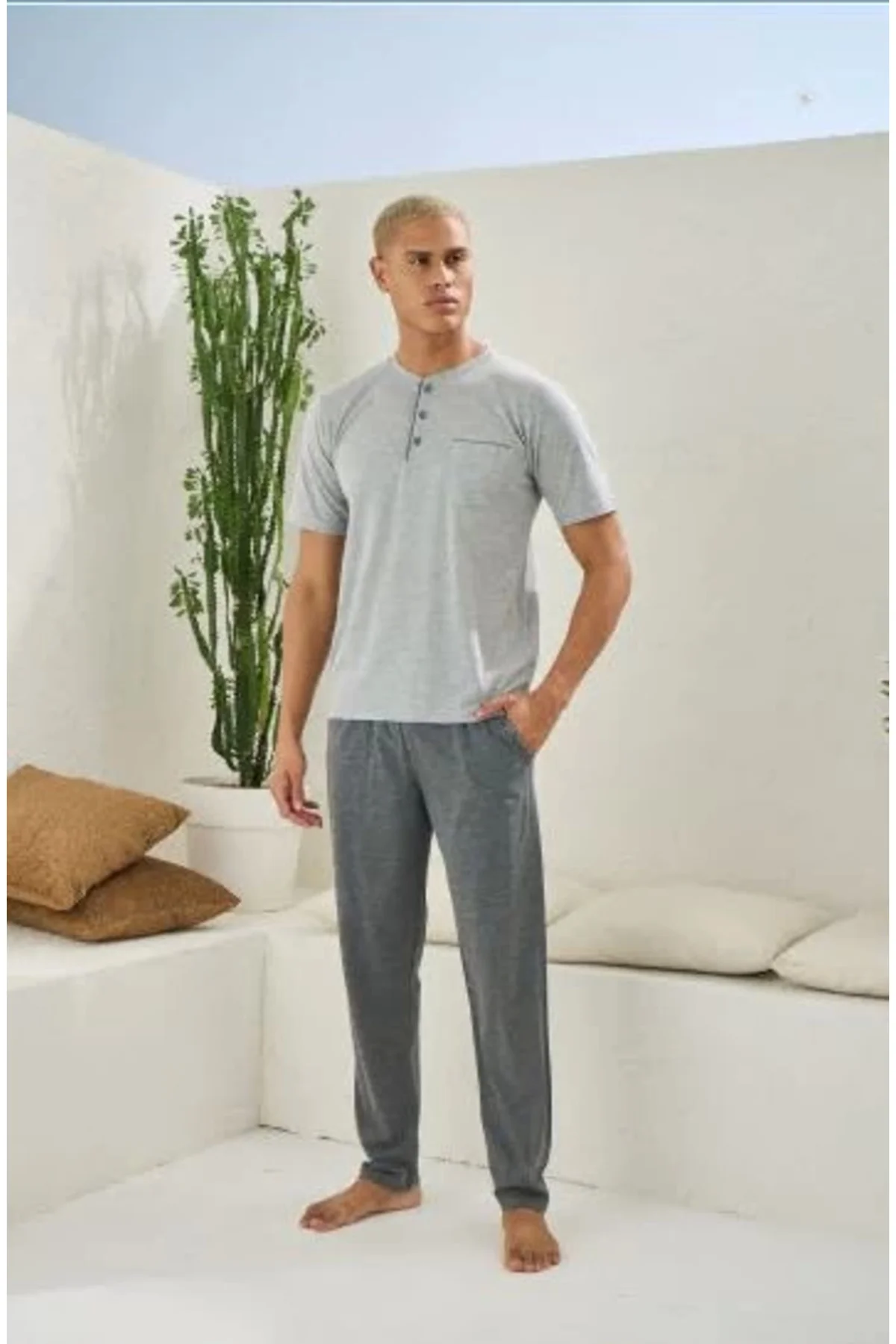 Erkek 2090 Erkek Midi Yaka Pijama Takım