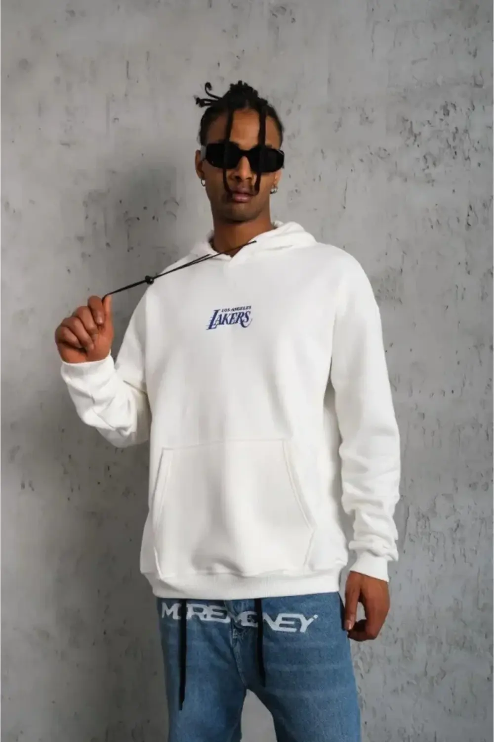 Erkek 24 Sırt Baskılı Ovresize Üç İplik Kapüşonlu Sweatshirt - Be