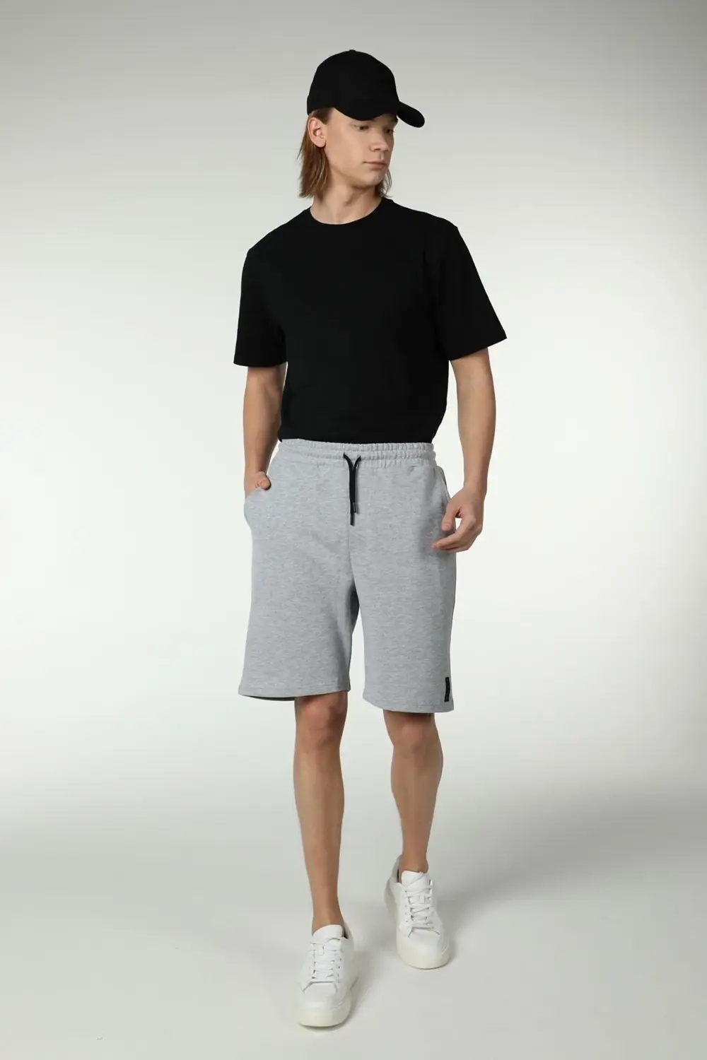 Erkek 3 Iplik Şort Gri Melanj