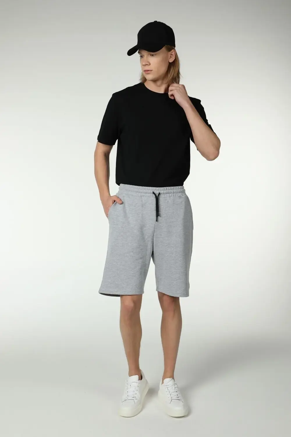 Erkek 3 Iplik Şort Gri Melanj