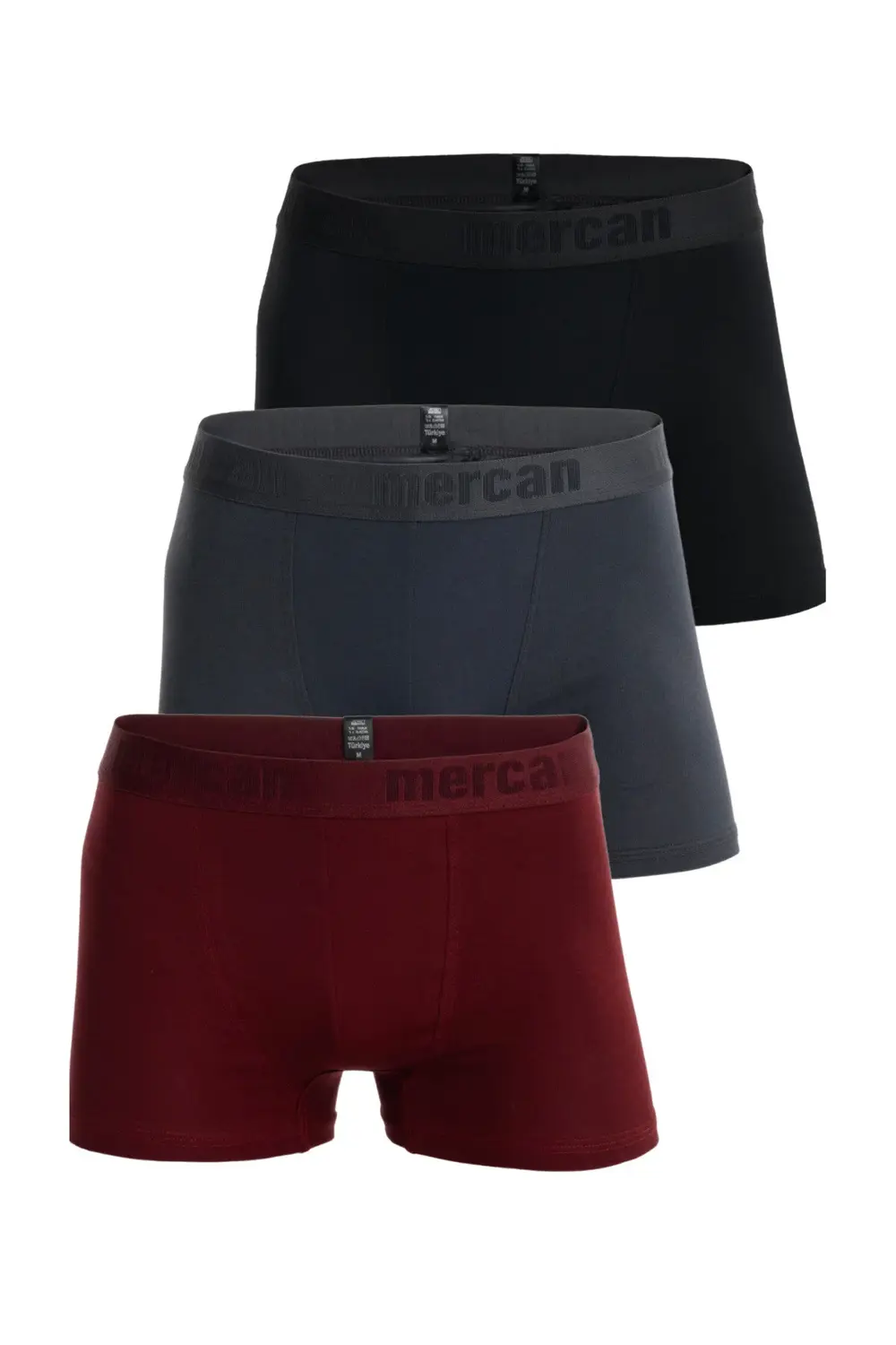 Erkek 3'lü Çok Renkli Esnek Pamuklu Likralı Boxer (SİYAH BORDO AN