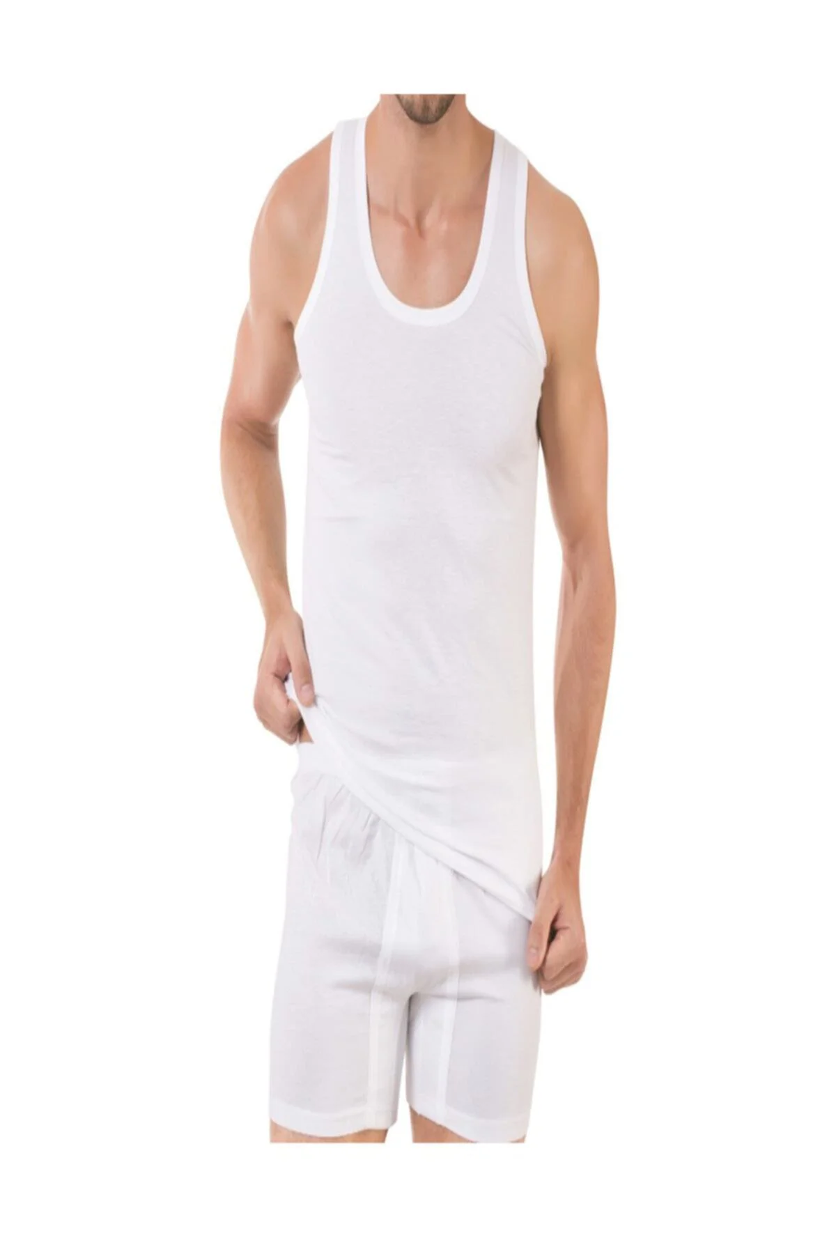 Erkek 3'lü Paket Askılı Atlet Paçalı Şort Arjantin Boxer Takım