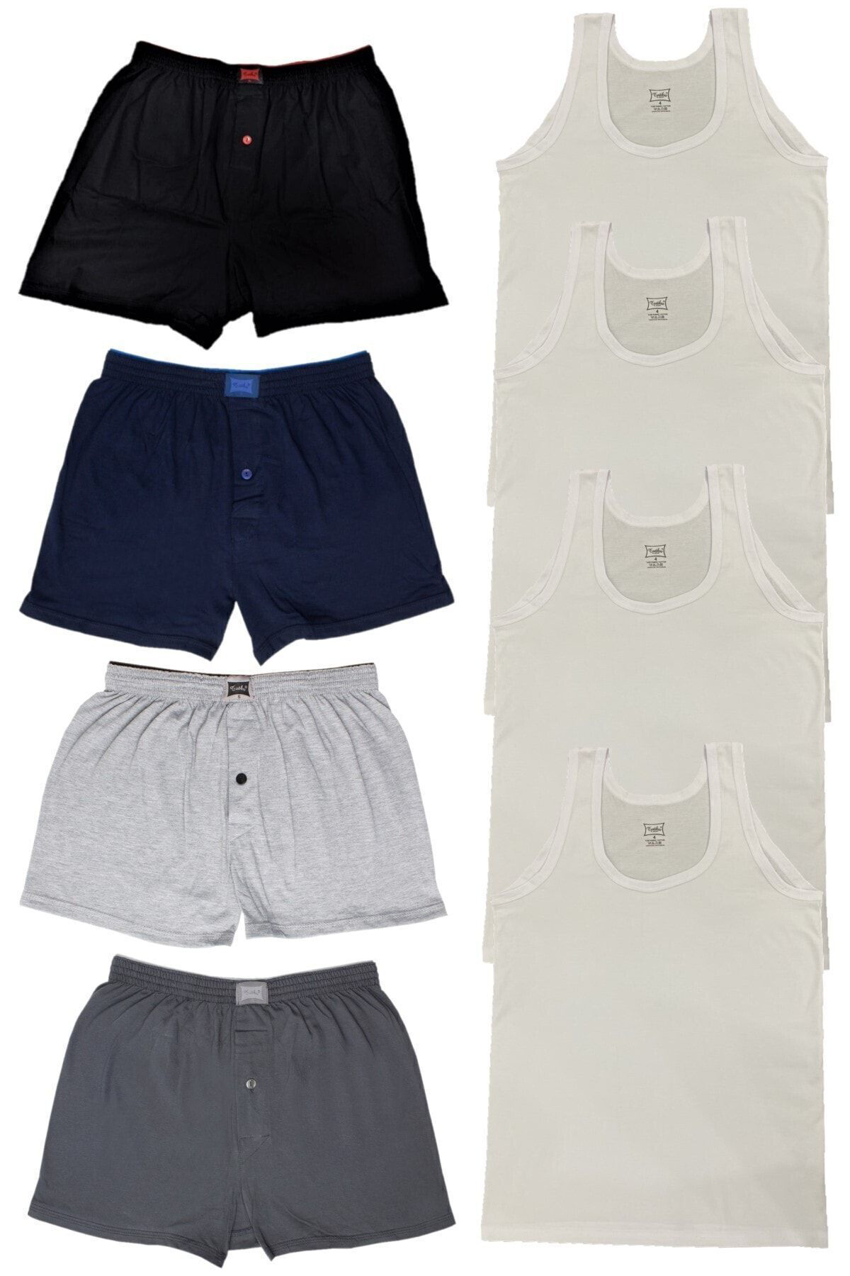 Erkek 4 Adet Boxer 4 Adet Atlet - 8li Paket