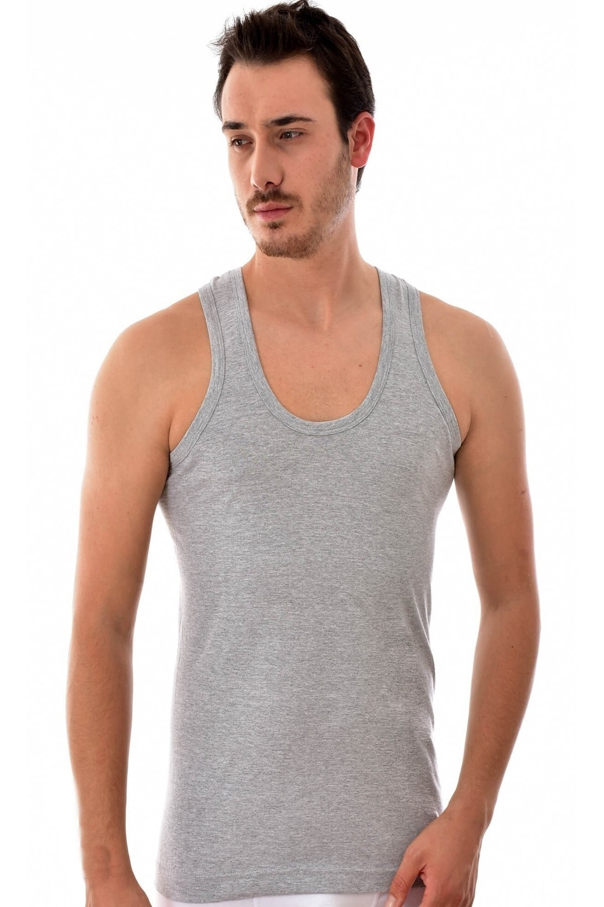 Erkek 4 Lü Gri Klasik Penye Atlet Mrt0001g4