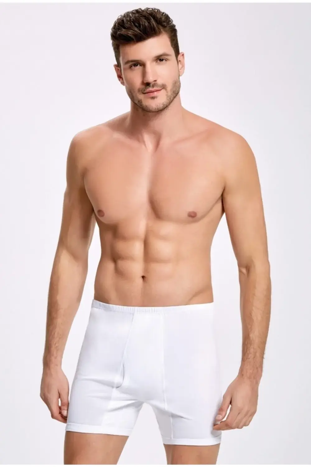 Erkek 6'lı %100 Pamuk Paçalı Boxer Külot (beyaz)