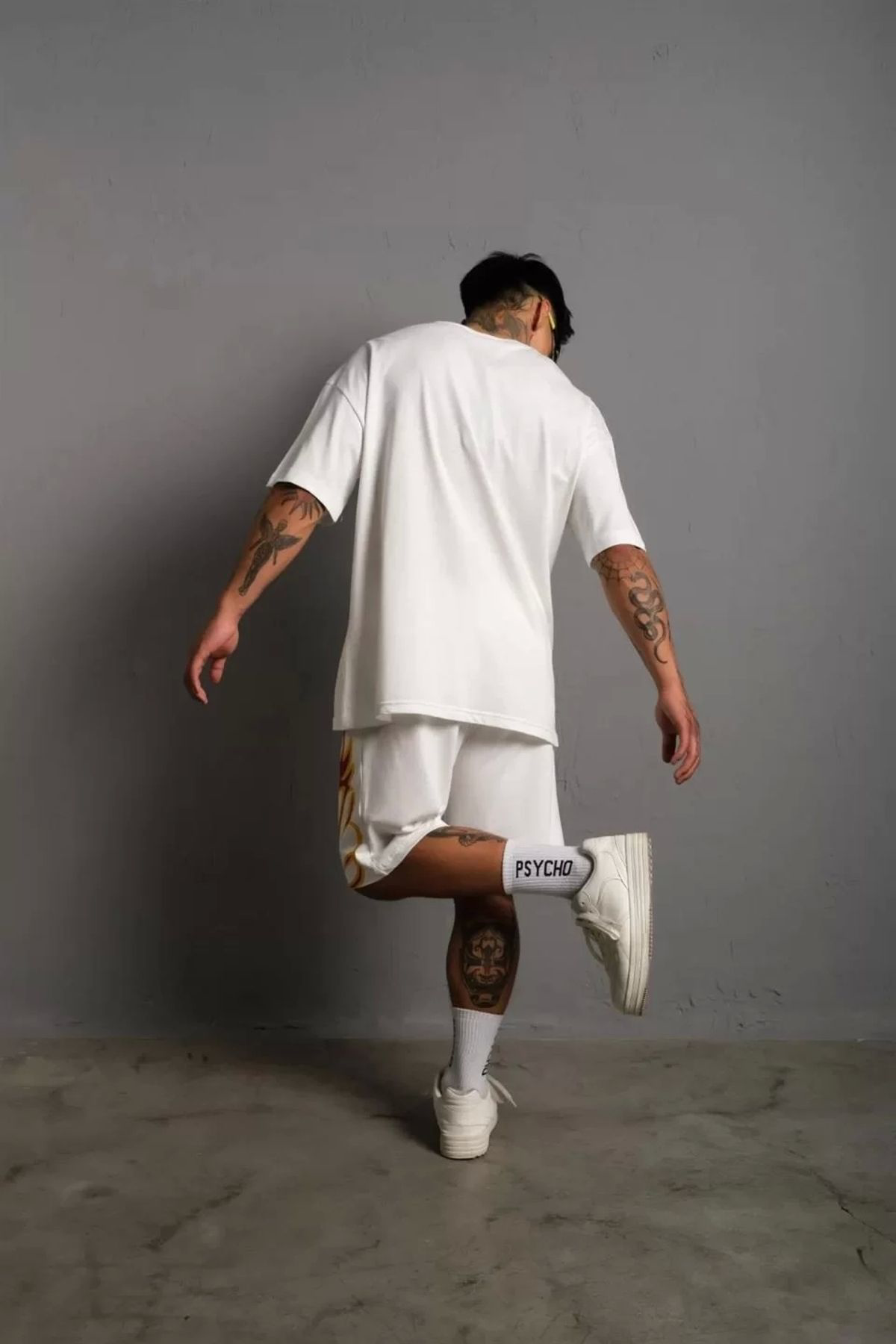 Anna Christina Erkek Alev Baskılı İkili Şortlu Takım - Beyaz