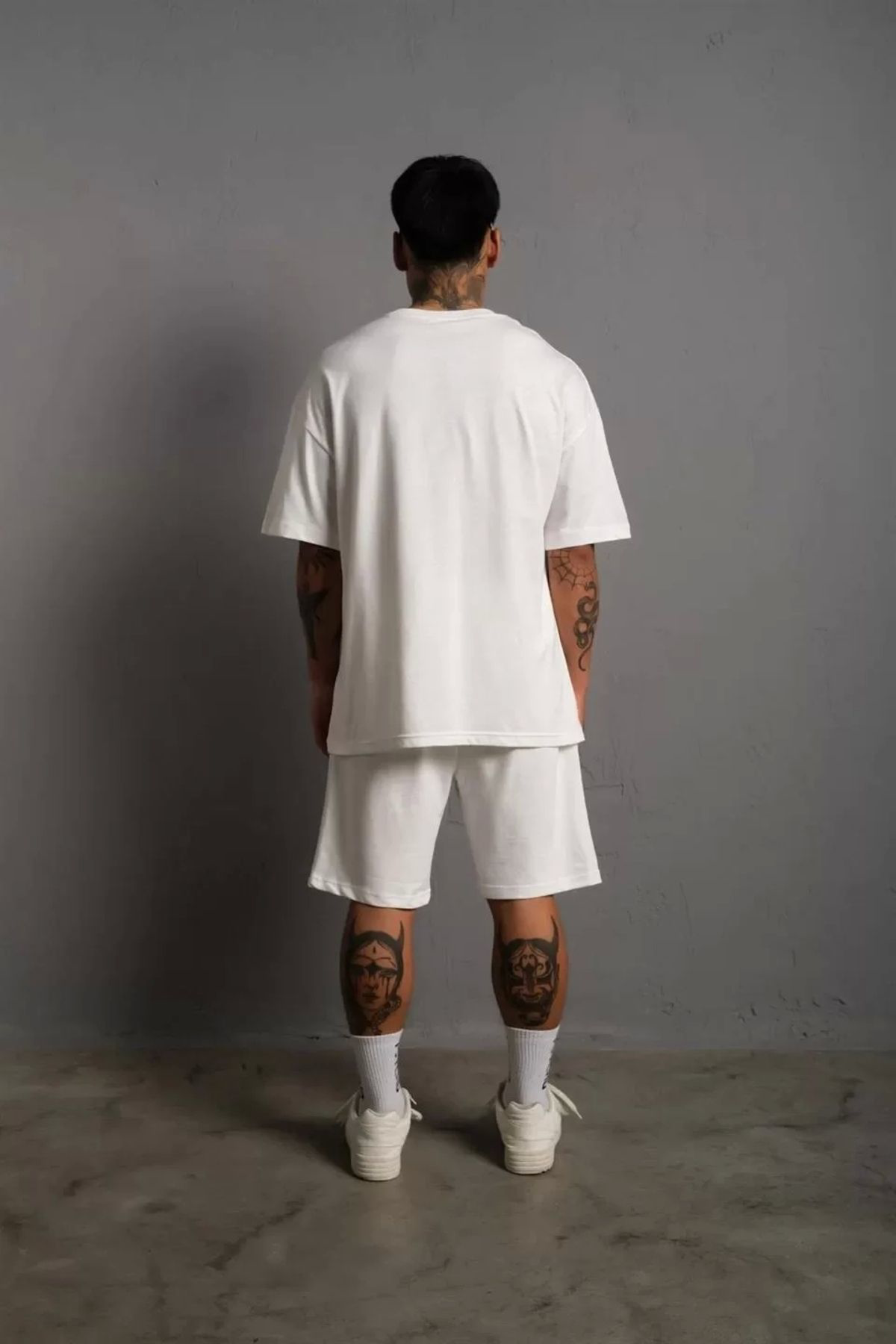 Anna Christina Erkek Alev Baskılı İkili Şortlu Takım - Beyaz