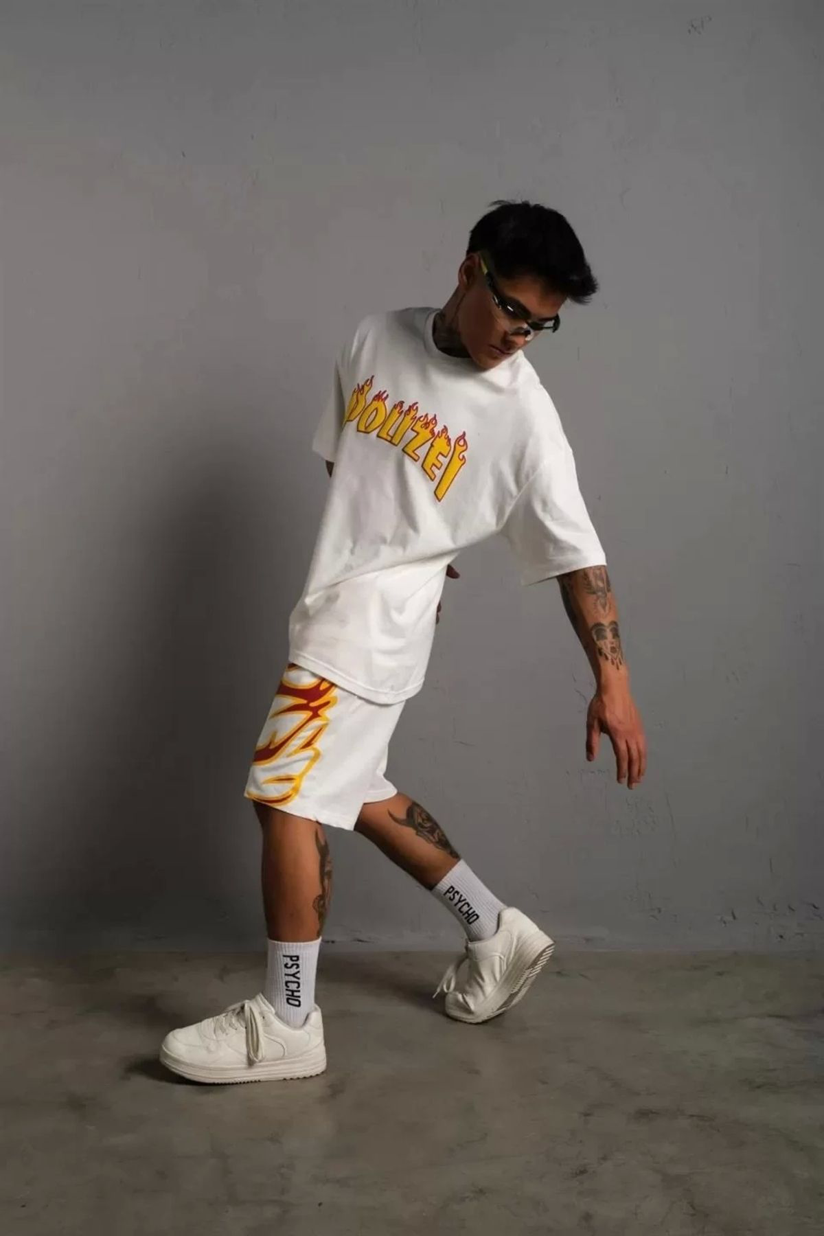 Anna Christina Erkek Alev Baskılı İkili Şortlu Takım - Beyaz