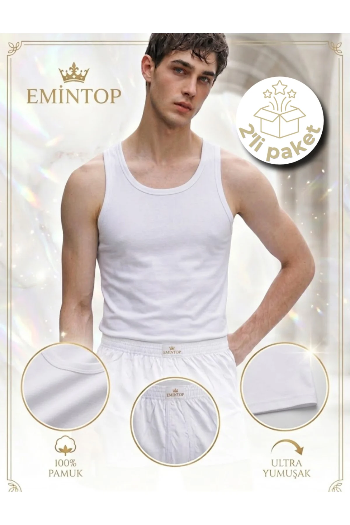 Erkek Atlet Şort Boxer Takımı 2'li Paket Günlük Kombin