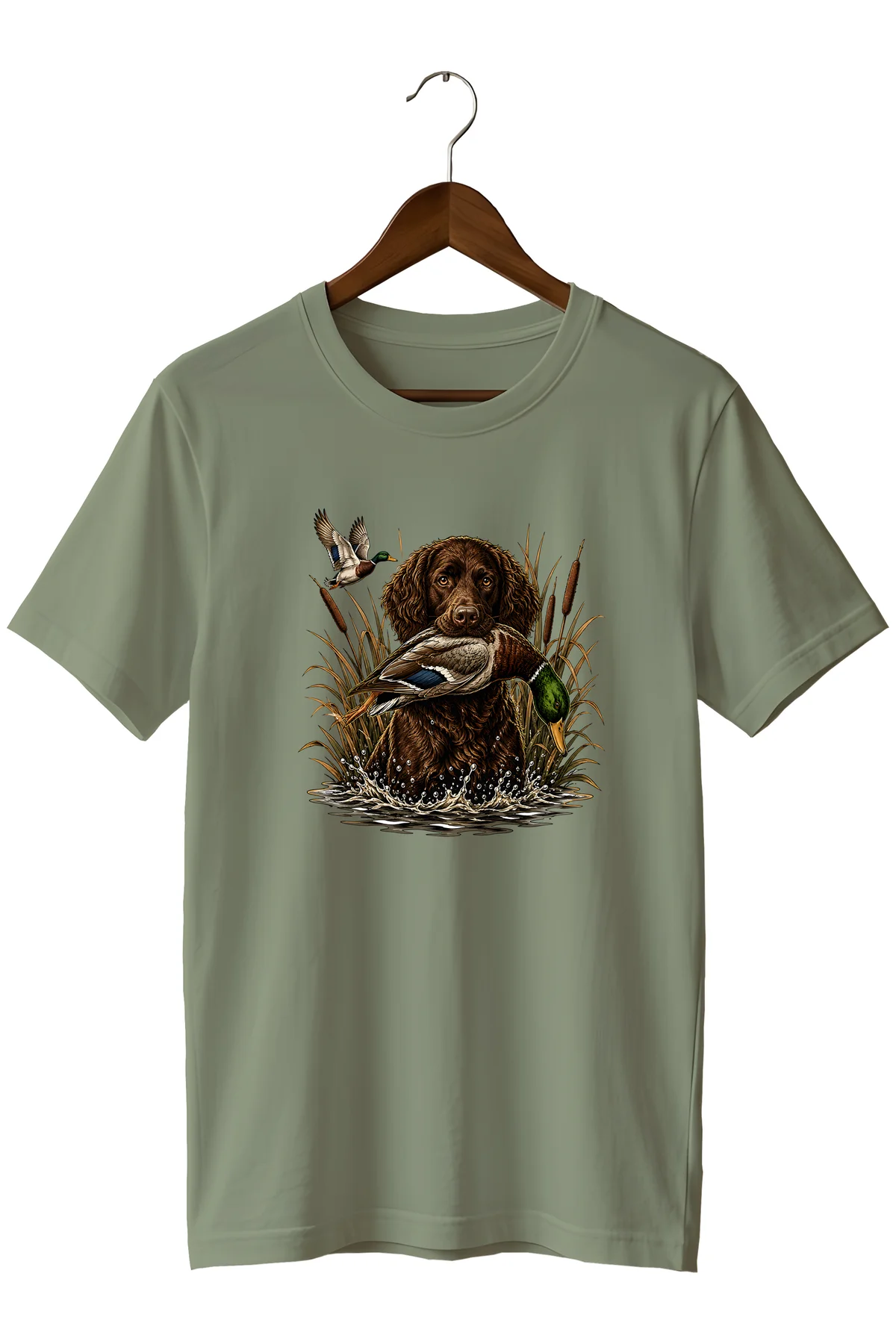 Erkek Av Köpeği Ördek Avı Baskılı T-Shirt – Outdoor Avcılık Temalı Bisiklet Yaka Kısa Kollu