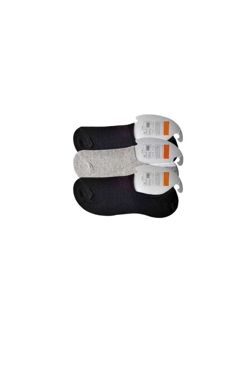 Erkek Babet Çorap 3'lü Paket - Siyah Gri Pamuklu Rahat Çorap