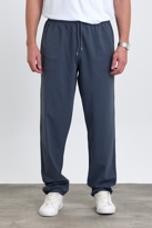 Erkek Baggy Fit FÜME Keten Karışımlı Pantolon