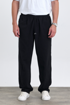 Erkek Baggy Fit SİYAH Keten Karışımlı Pantolon