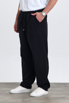 Erkek Baggy Fit SİYAH Keten Karışımlı Pantolon