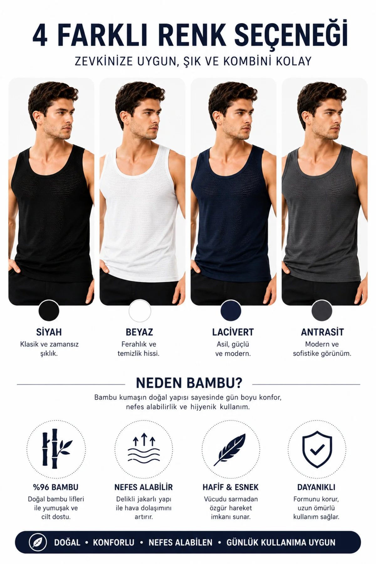 Erkek Bambu Atlet %96 Bambu Delikli Jakarlı Nefes Alabilen Esnek Günlük Atlet Erkek Bambu Atlet %96 Bambu Delikli Jakarlı Nefes Alabilen Esnek Günlük Atlet