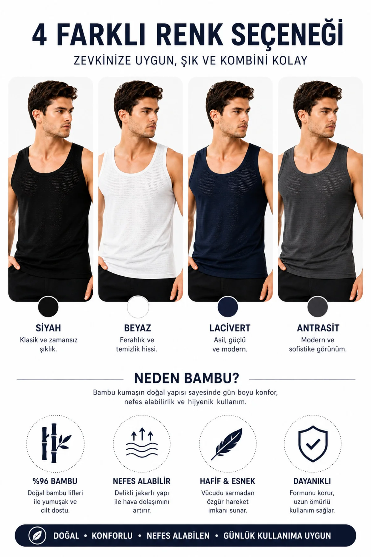 Erkek Bambu Atlet %96 Bambu Delikli Jakarlı Nefes Alabilen Esnek Günlük Atlet Erkek Bambu Atlet %96 Bambu Delikli Jakarlı Nefes Alabilen Esnek Günlük Atlet