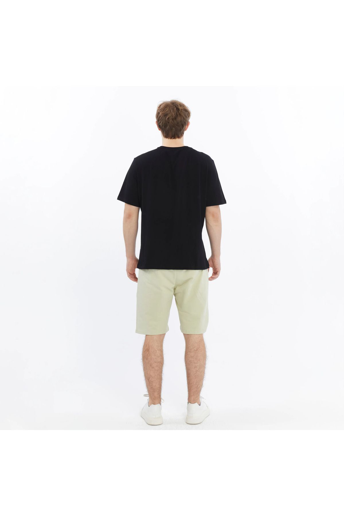 Defys Erkek Basic Regular Fit Tişört Şort Takim Açik Yeşil - Siyah