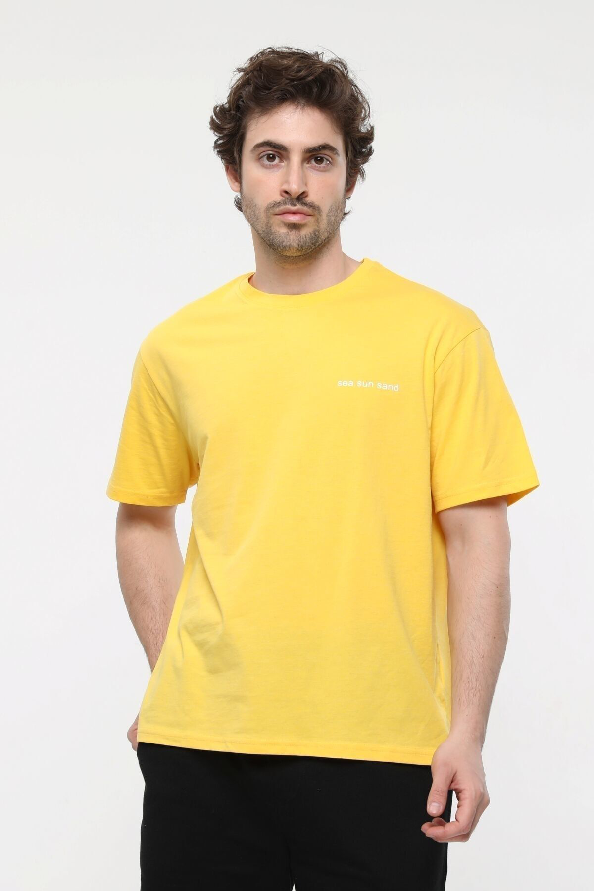 Erkek Bisiklet Yaka Kısa Kollu Oversize Fit Baskılı Tişört - Robi