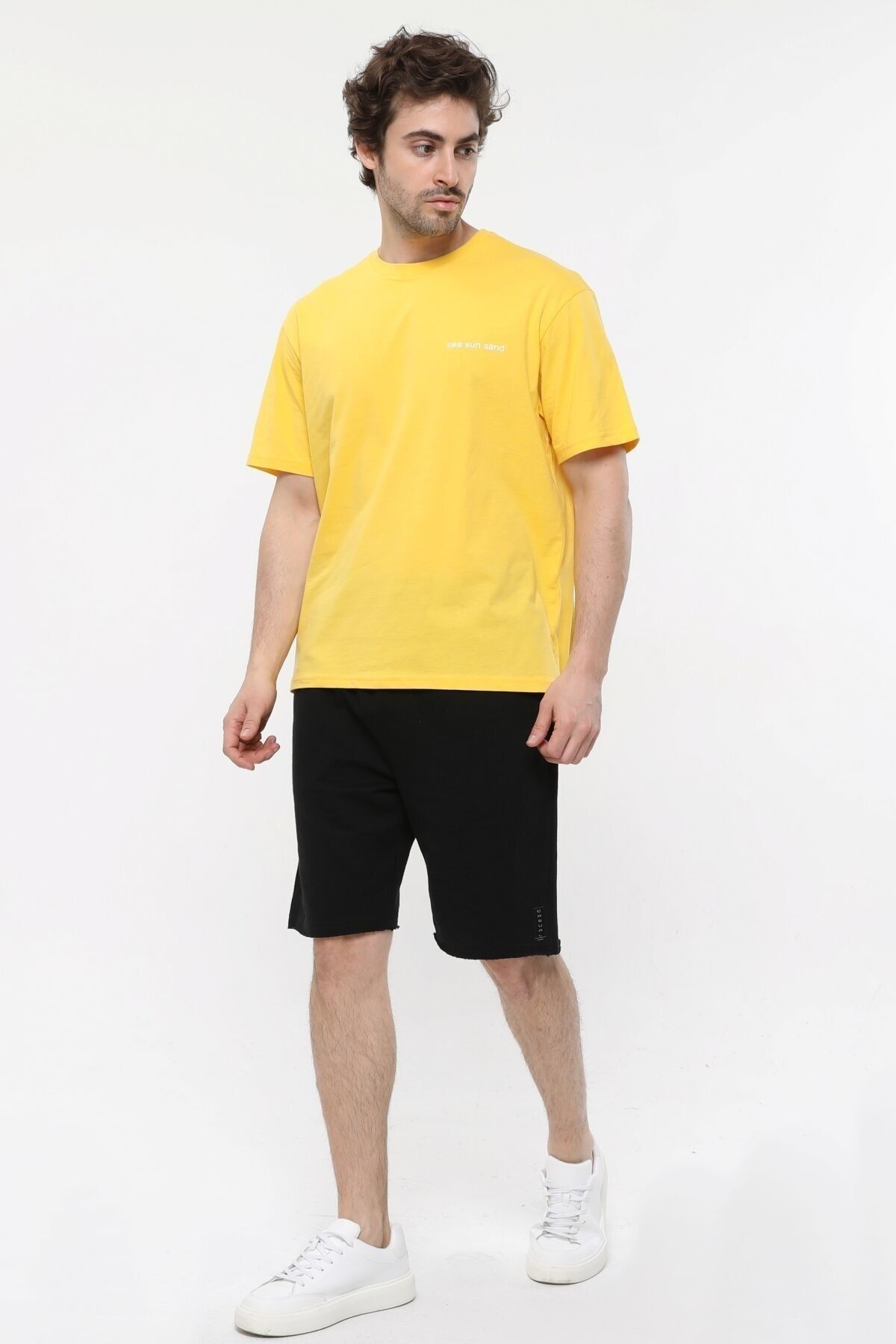 Erkek Bisiklet Yaka Kısa Kollu Oversize Fit Baskılı Tişört - Robi