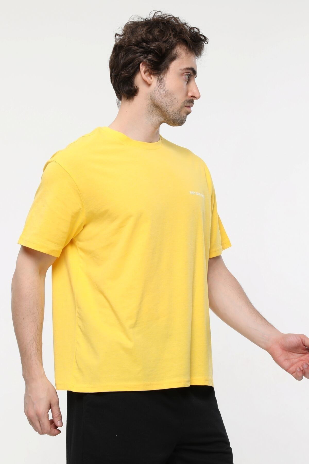 Erkek Bisiklet Yaka Kısa Kollu Oversize Fit Baskılı Tişört - Robi