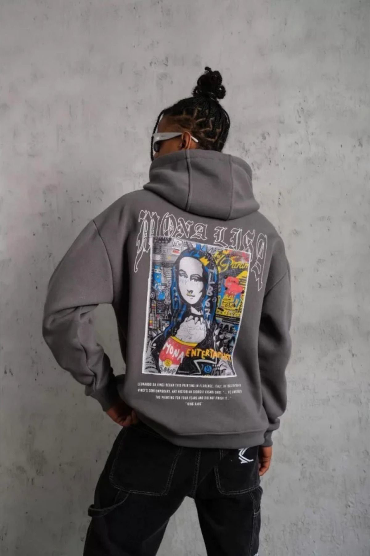 Erkek Baskılı Kapüşonlu Ve Kanguru Cepli Sweat- Gri