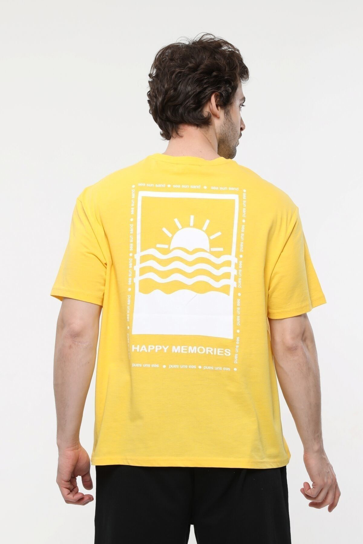 Erkek Bisiklet Yaka Kısa Kollu Oversize Fit Baskılı Tişört - Robi