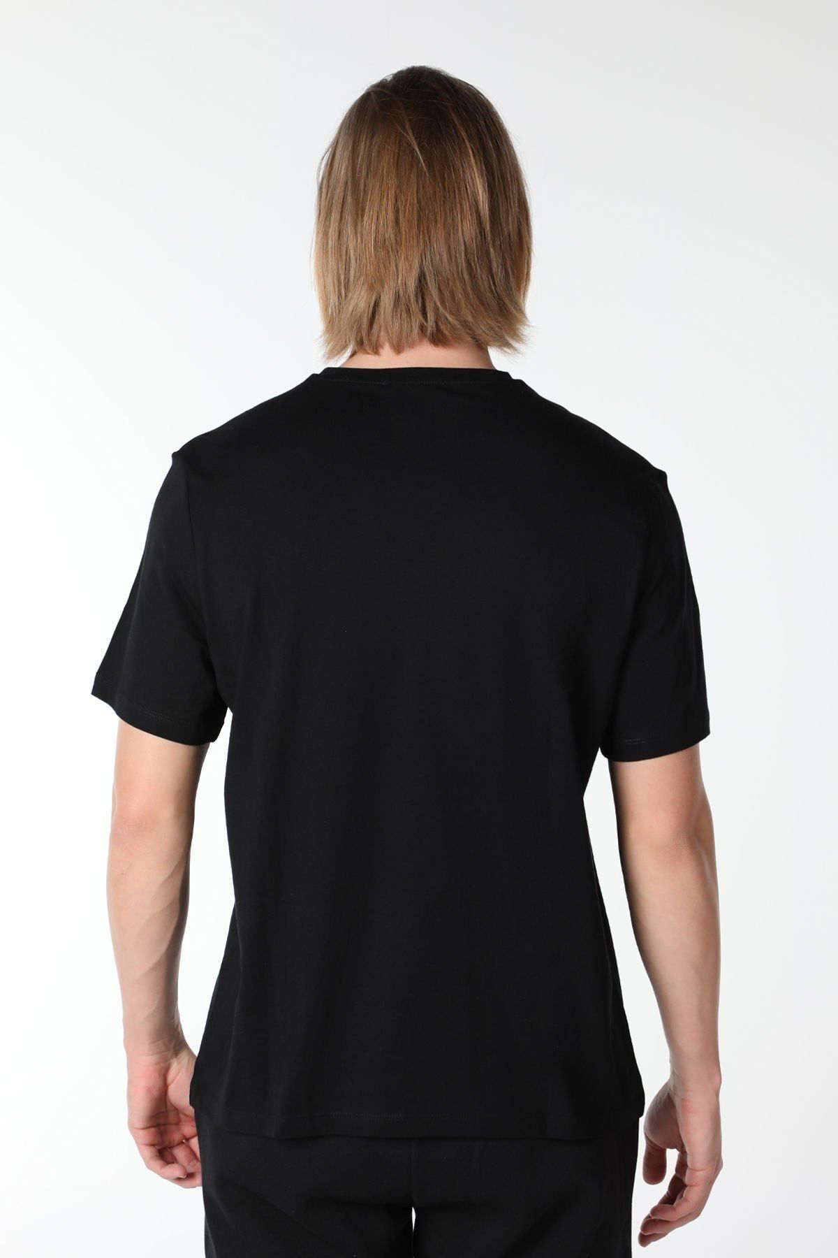 Erkek Bisiklet Yaka Kısa Kollu Regular Fit Baskılı Tişört Siyah