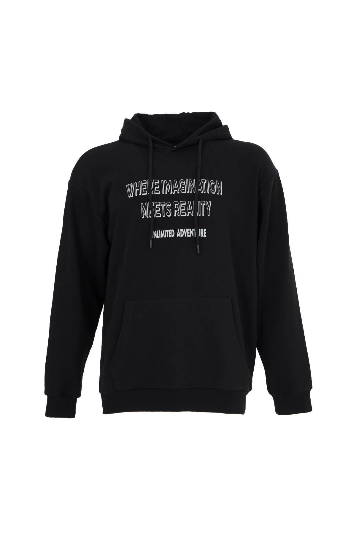 Erkek Baskılı Kapüşonlu Sweat Siyah