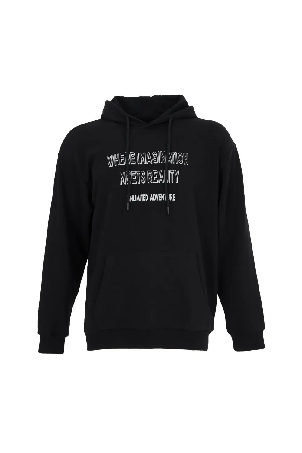 Erkek Baskılı Kapüşonlu Sweat Siyah