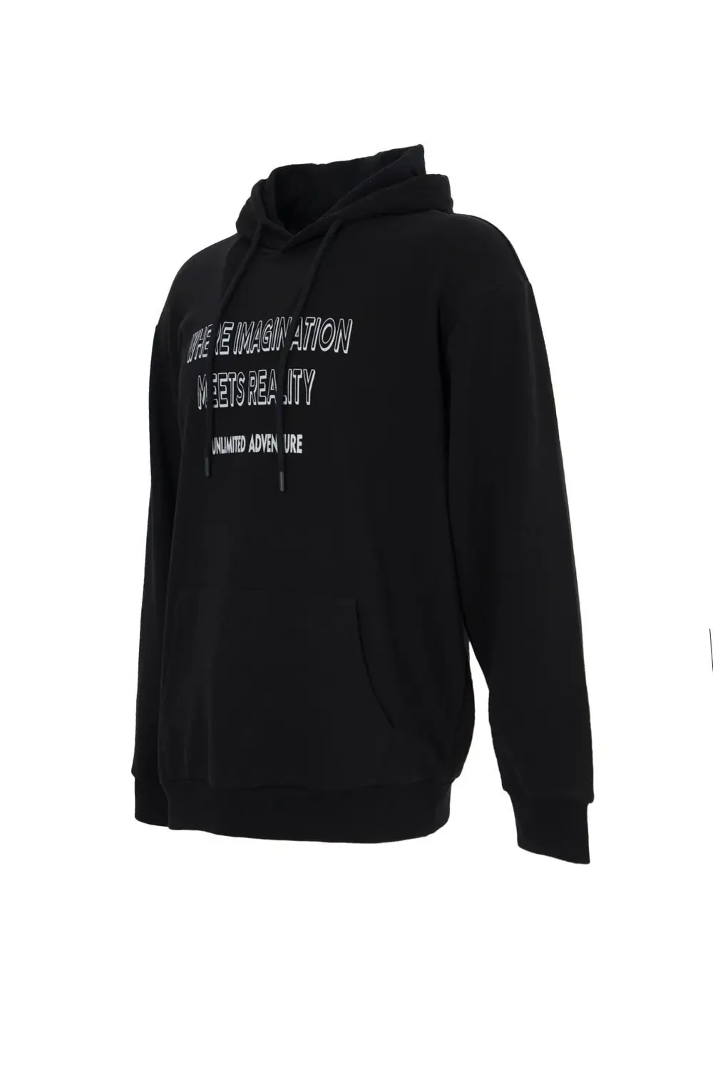 Erkek Baskılı Kapüşonlu Sweat Siyah