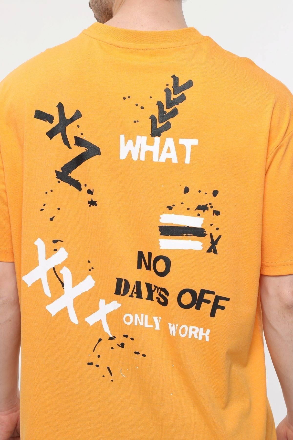 Erkek Bisiklet Yaka Kısa Kollu Oversize Fit Baskılı Tişört ORANJ