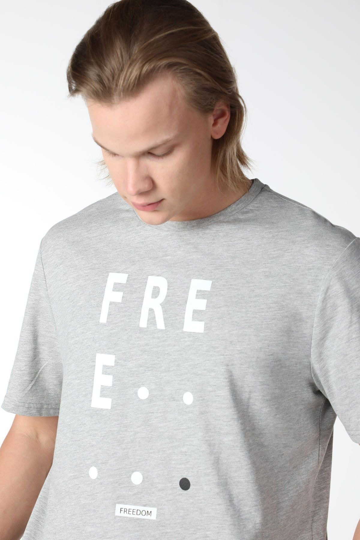 Erkek Bisiklet Yaka Kısa Kollu Regular Fit Baskılı Tişört Mavi Me