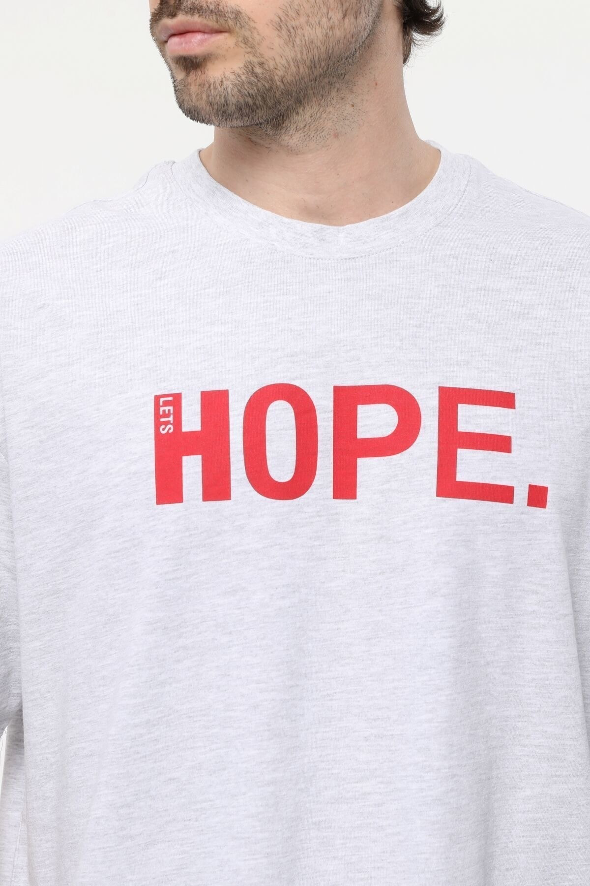 Defys Erkek Baskili Kisa Kollu Bisiklet Yaka Oversize Tişört Kar Melanj