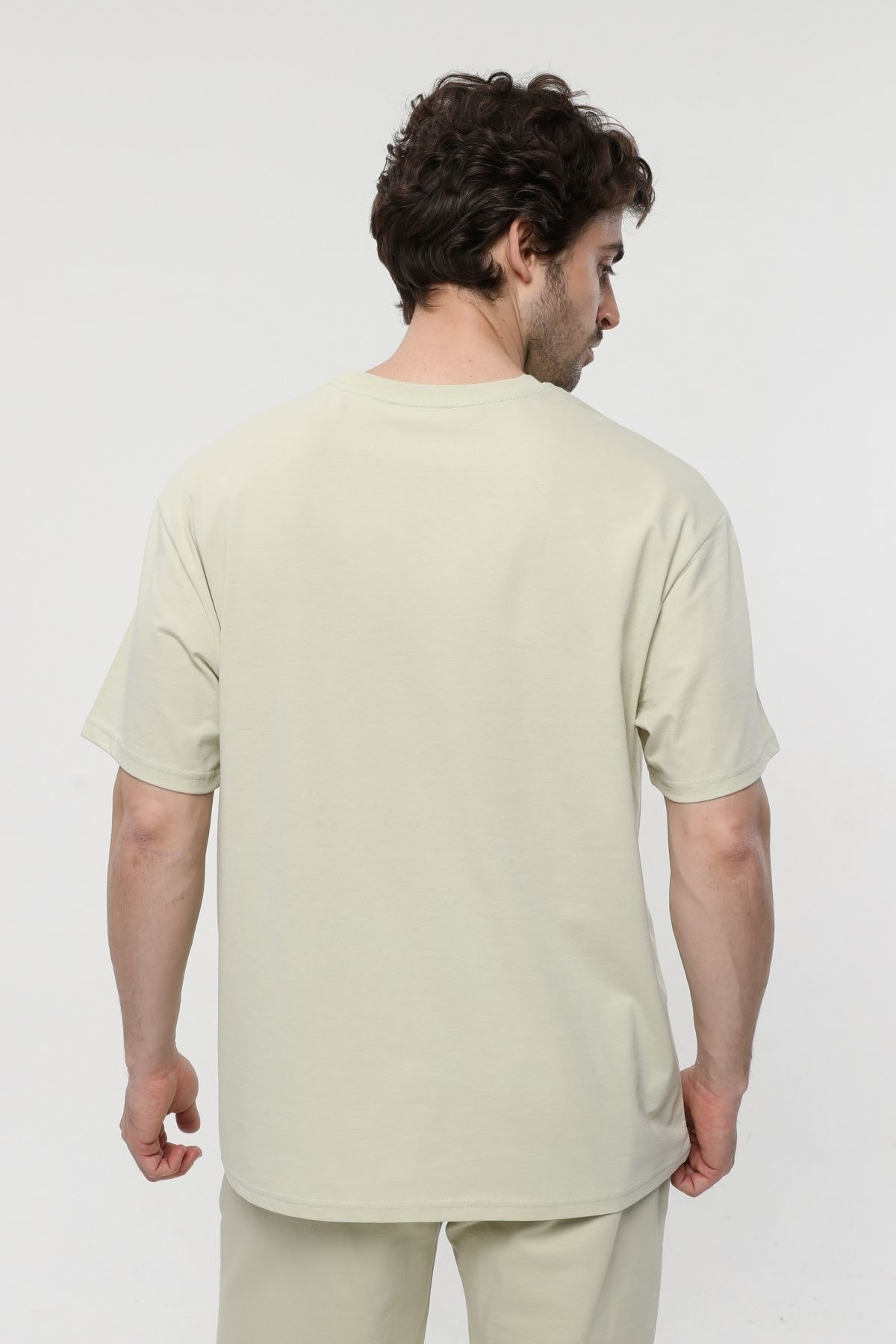 Erkek Bisiklet Yaka Kısa Kollu Oversize Fit Baskılı Tişört AÇIK Y