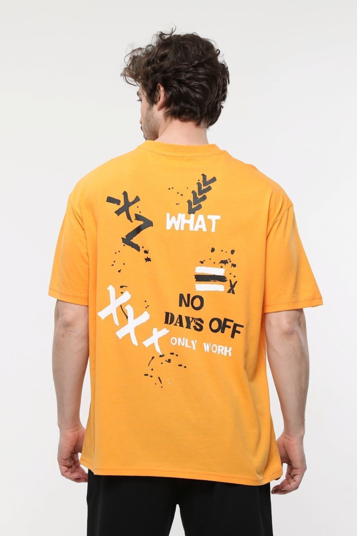 Erkek Bisiklet Yaka Kısa Kollu Oversize Fit Baskılı Tişört ORANJ