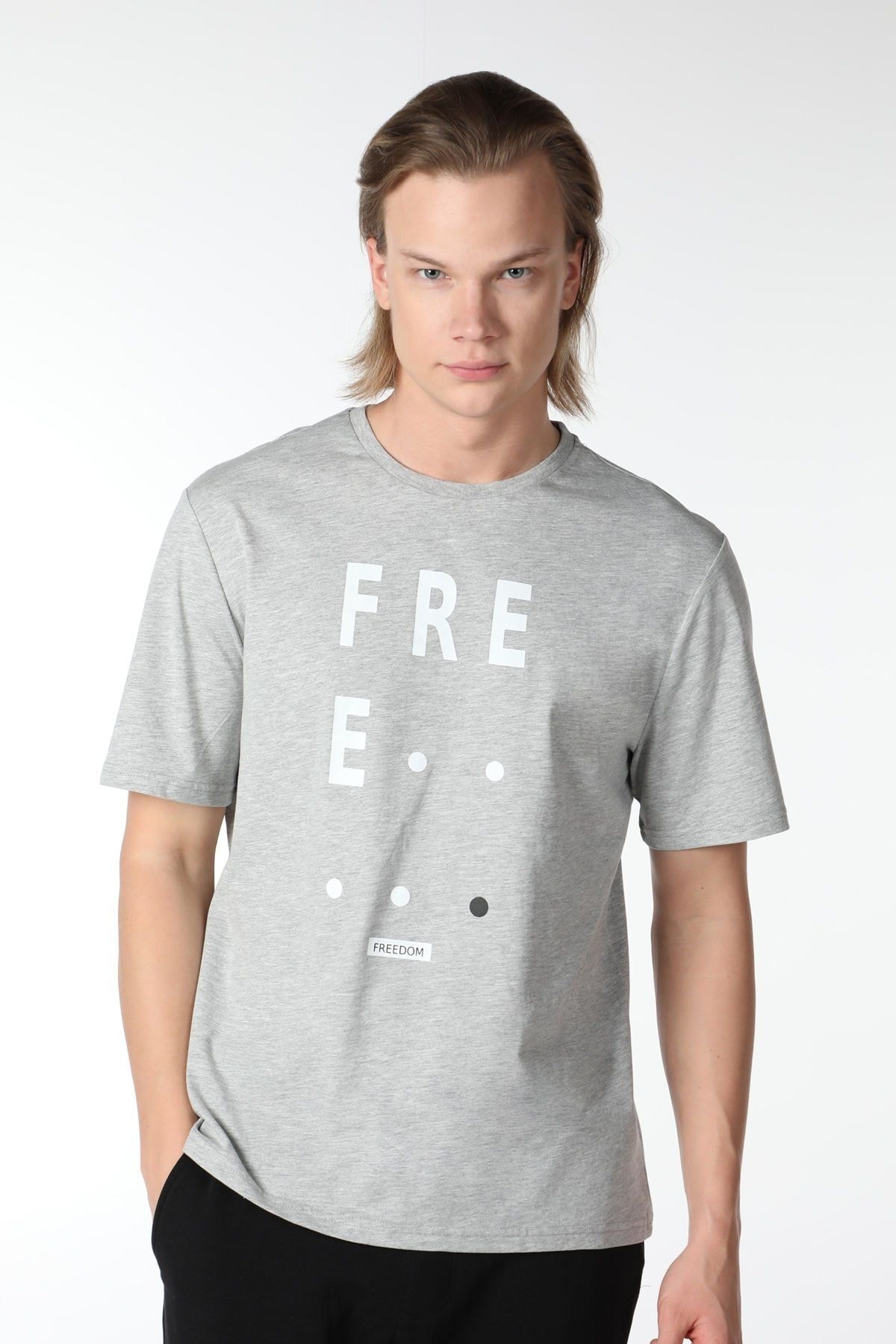 Erkek Bisiklet Yaka Kısa Kollu Regular Fit Baskılı Tişört Mavi Me