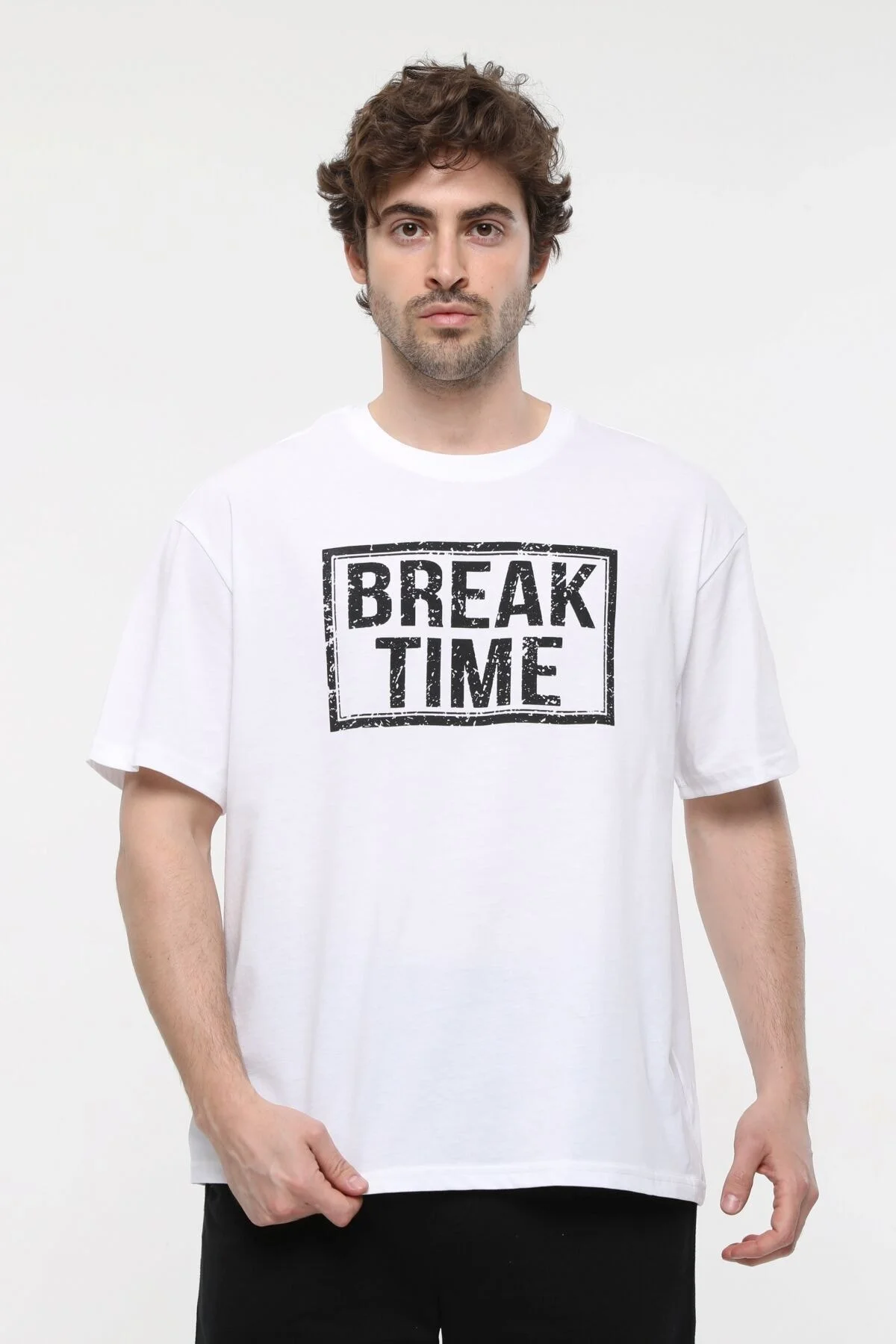 Erkek Baskılı Kısa Kollu Bisiklet Yaka Oversıze Tişört Mavi Melan