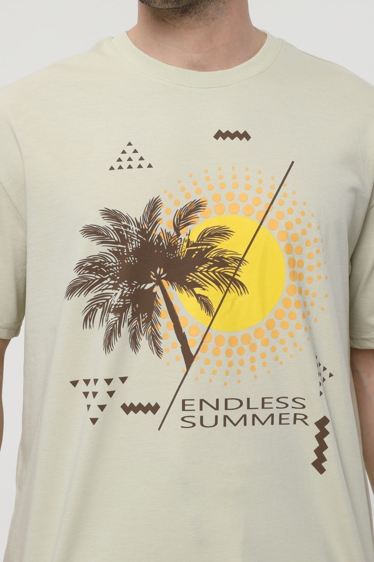 Erkek Bisiklet Yaka Kısa Kollu Oversize Fit Baskılı Tişört AÇIK Y