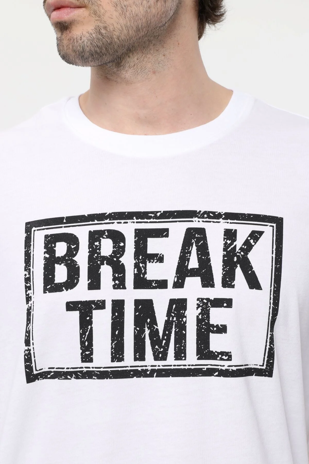 Erkek Baskılı Kısa Kollu Bisiklet Yaka Oversıze Tişört Mavi Melan