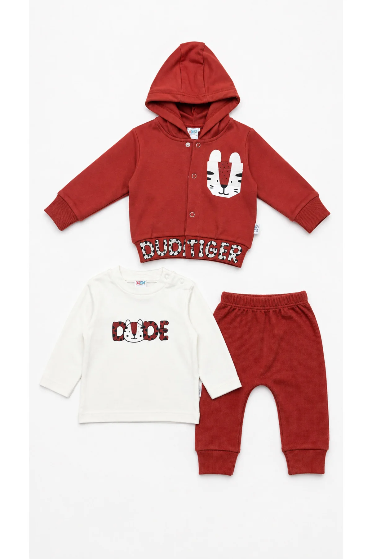 Erkek Bebek 3-12 Ay Kaplan Desenli Kapüşonlu Hırka, Sweatshirt ve Pantolon 3’lü Takım Fiyatı, Yorumları ve Özellikleri