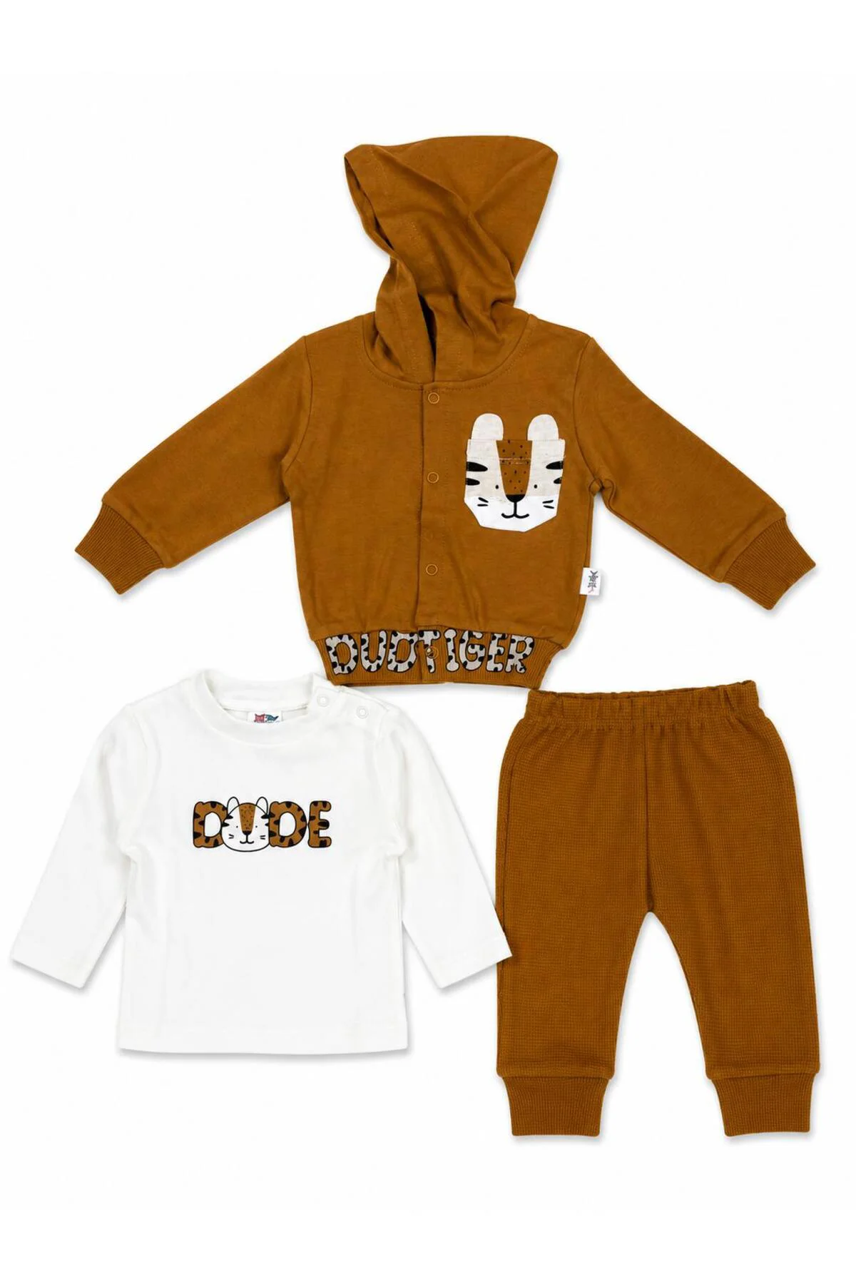 Erkek Bebek 3-12 Ay Kaplan Desenli Kapüşonlu Hırka, Sweatshirt ve Pantolon 3’lü Takım Fiyatı, Yorumları ve Özellikleri