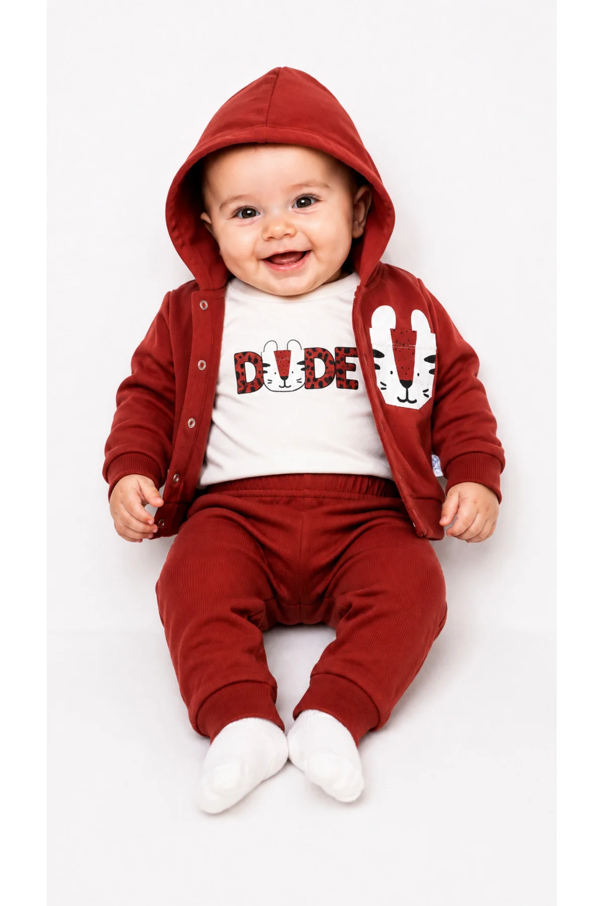 Erkek Bebek 3-12 Ay Kaplan Desenli Kapüşonlu Hırka, Sweatshirt ve Pantolon 3’lü Takım Fiyatı, Yorumları ve Özellikleri