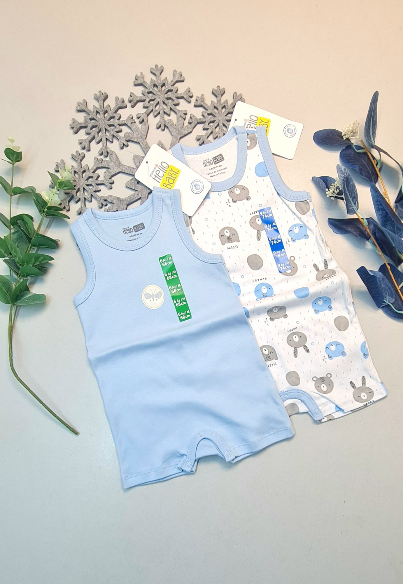 Erkek Bebek Mavi Hello Baby Yazlık Kolsuz Çıtçtıtlı Body Tulum 2 Erkek Bebek Mavi Hello Baby Yazlık Kolsuz Çıtçtıtlı Body Tulum 2