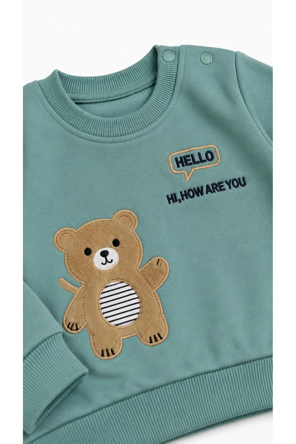Erkek Bebek Mevsimlik Pamuklu 2’li Takım Nakışlı Desenli Sweatshirt ve Eşofman Altı 6-12 Ay