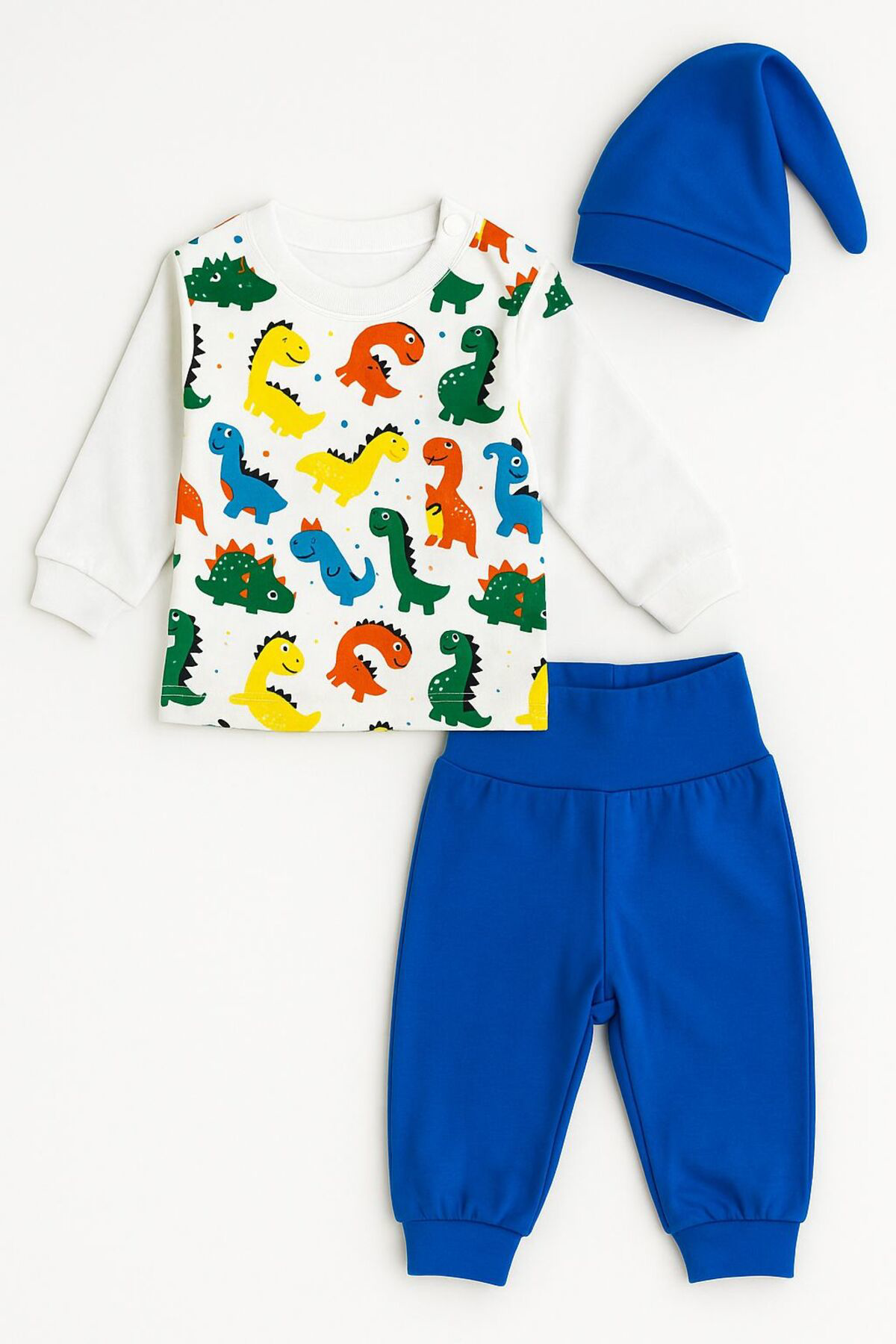 Oz Baby Erkek Bebek Pamuklu Dinozor Desenli %100 Pamuk 3’Lü Takım