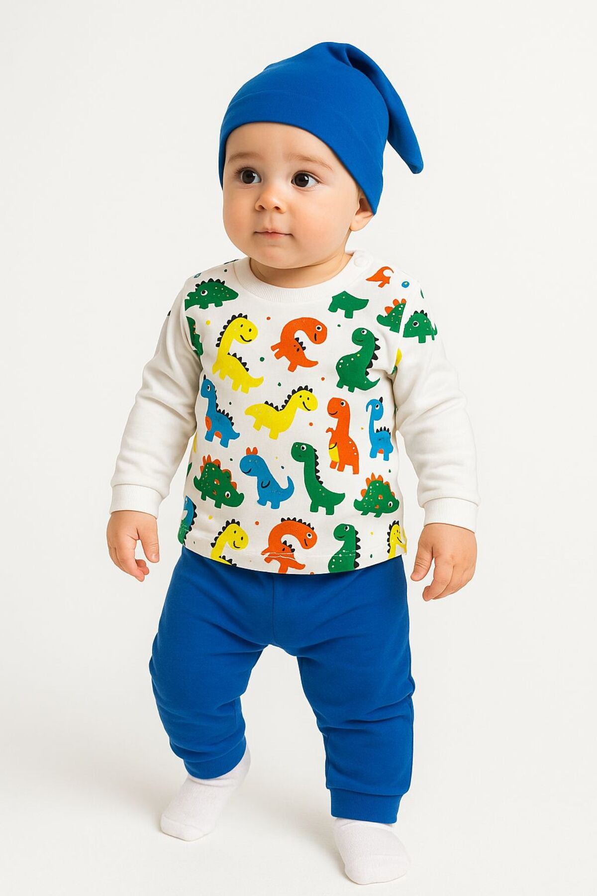 Oz Baby Erkek Bebek Pamuklu Dinozor Desenli %100 Pamuk 3’Lü Takım