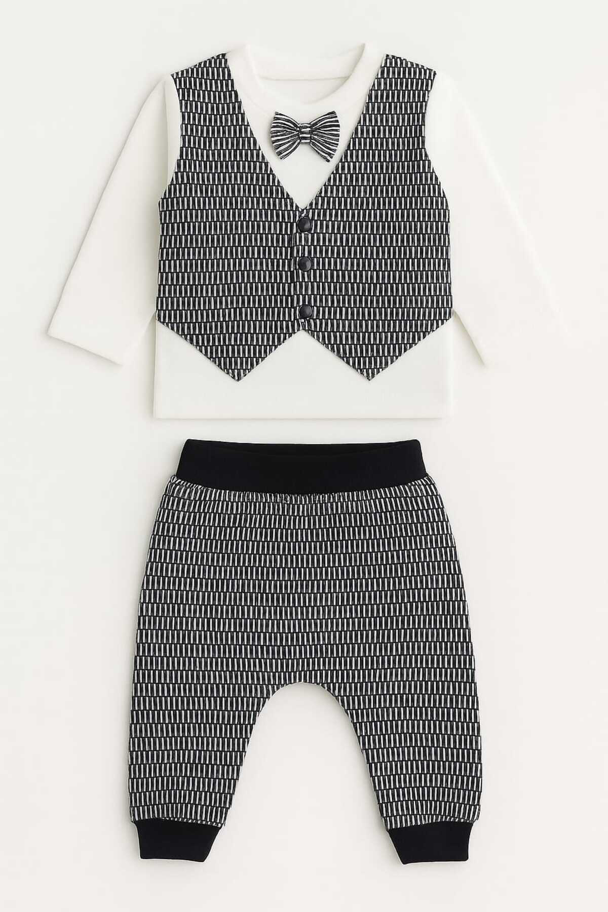 Oz Baby Erkek Bebek Papyonlu Dikişli Yelekli Takım (3–18 Ay) | Pamuklu Me