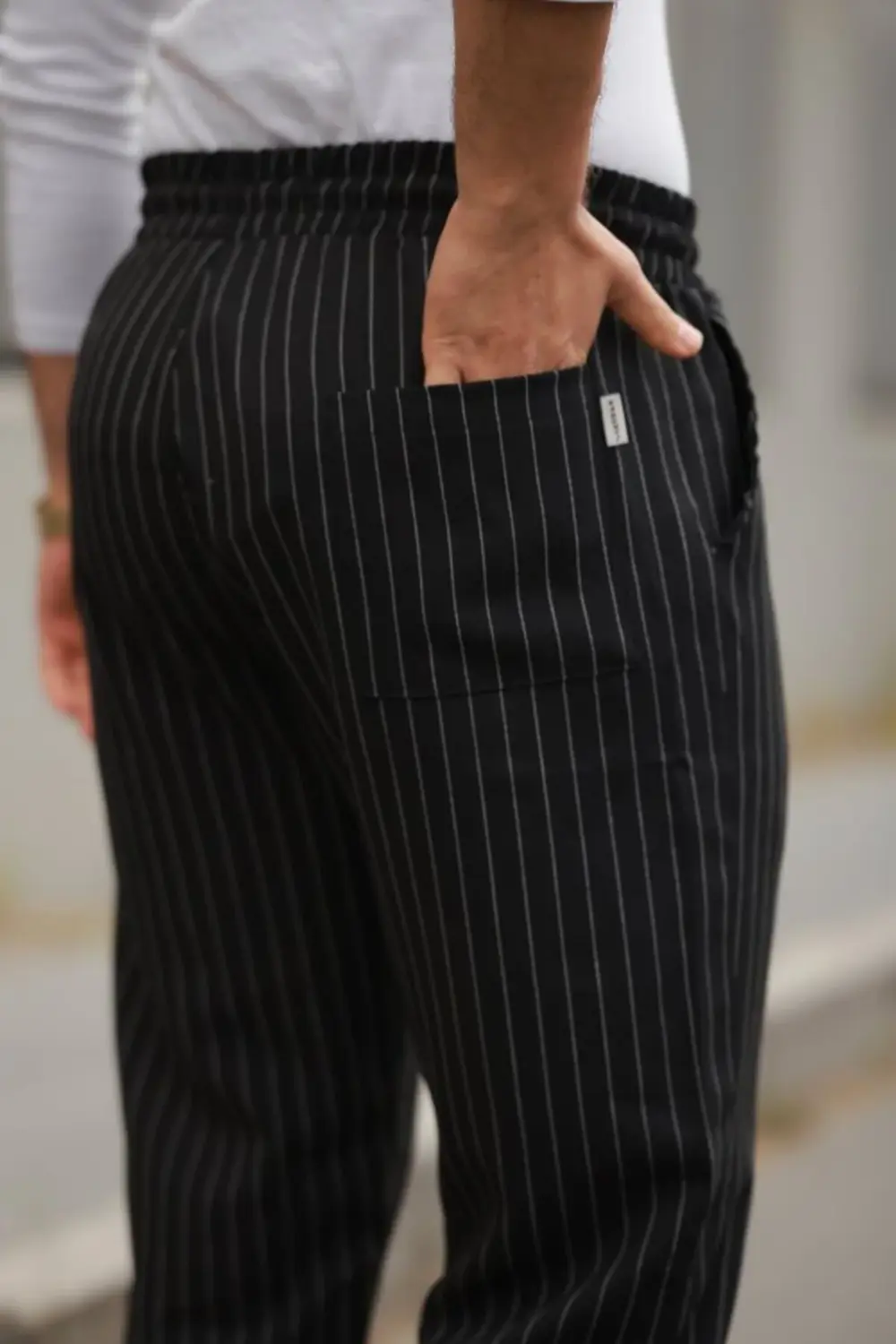 Erkek Beli Bağcıklı çizgili Pantolon