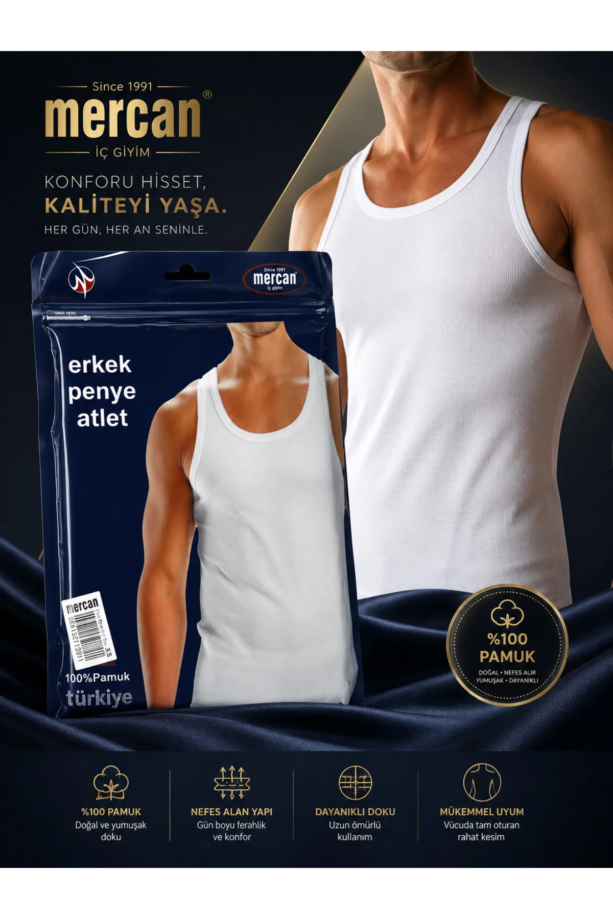 Erkek Beyaz %100 Pamuklu Penye Askılı Atlet